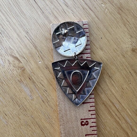 VTG Southwestern Style Earrings Dangle Drop Pierced Geometric Blue Black 2.5"‎ - Picture 5 of 5